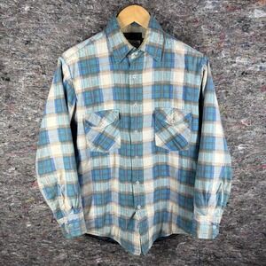 LumberJack Shirt Mens Small Blue Beige Plaid Quilted Flannel Western‎ Pockets